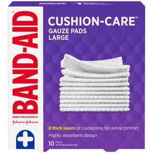 Large Band-Aid CUSHION-CARE Gauze Pads 4"x4" - 10 Sterile Pads for Cuts, Scrapes, Burns