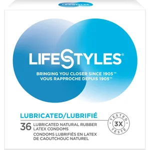 LifeStyles Lubricated 36 Premium Latex Condoms - Ultraglideâ„¢ for Easy Glide, 53mm Comfort Shape