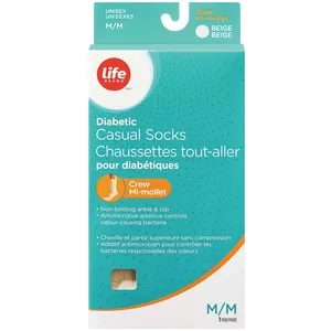 Life Brand Diabetic Casual Socks - Unisex Medium Crew, Non-Binding, Antimicrobial, Breathable