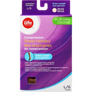 Life Brand Knee High Compression Sheer Hosiery in Beige, Large - Relieves Tired Legs