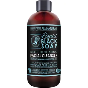 Liquid Black Soap Facial Cleanser with Tea Tree & Lavender - 100% Raw Exfoliating Cleanser