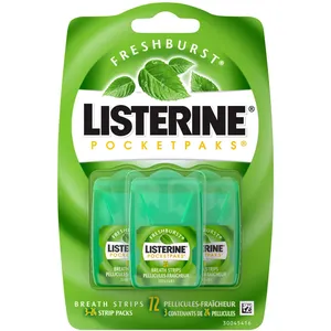 Listerine PocketPaks Breath Strips Fresh Burst - 72 Count, Instant Breath Freshener, Kills 99% Bacteria