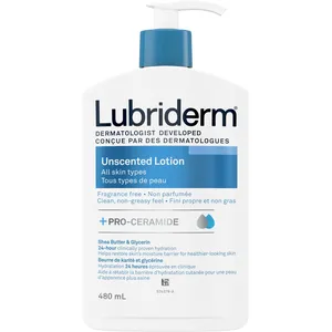 Lubriderm Unscented Lotion with Shea Butter & Glycerin - 480mL Pump for Dry Skin, Fragrance Free