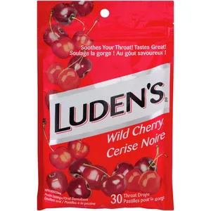 Luden's Wild Cherry Throat Drops - 30 Count, Soothing Relief for Sore Throat and Irritation