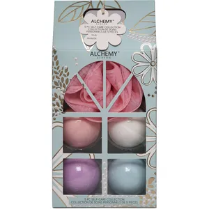 Luxurious Alchemy Living Bath Fizz Set with 4 x 110G Fizzies and 30G Bath Pouf for Ultimate Relaxation