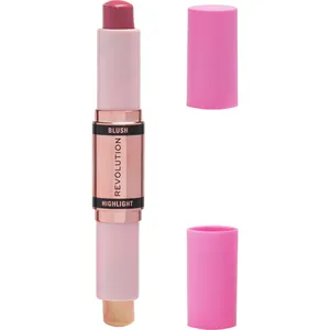 Makeup Revolution Blush & Highlight Stick - Flushing Pink, Double-Ended, Matte Blush & Glow Highlighter