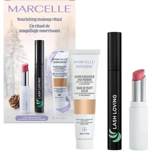 Marcelle Lip Loving Holiday Gift Set - Dreaming Pink Lipstick, Black Mascara, Glow Primer
