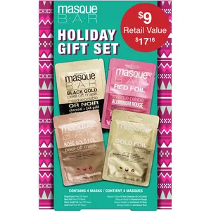 Masque Bar Gift Set 4PK - Brightening Foil Peel-Off Masks in Black Gold, Red, Rose Gold, Gold
