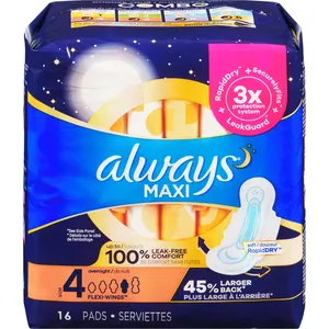 Maxi Overnight Pads with Wings, Size 4, Unscented for Ultimate Nighttime Protection