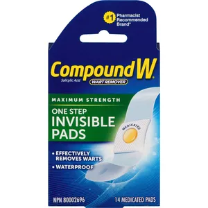 Maximum Strength Compound W Invisible Pads for Wart Removal - 14 Medicated Salicylic Acid Strips