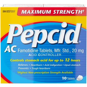 Maximum Strength Pepcid AC 10-ct Tablets for Heartburn Relief - 20 mg Famotidine Acid Reducer