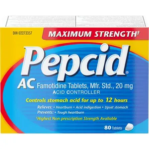 Maximum Strength Pepcid AC 80-Count Tablets for All-Day Heartburn Relief and Acid Control