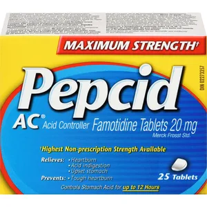Maximum Strength Pepcid AC Tablets, 25 Count - Effective Acid Reducer for Heartburn Relief
