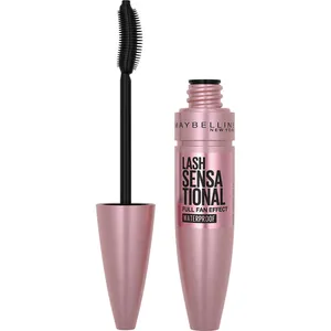 Maybelline Lash Sensational Mascara - Very Black, Waterproof, Full Fan Brush for Layered Lashes