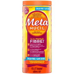 Metamucil 3-in-1 Sugar-Free Fiber Supplement Powder, Orange Flavor, 425 g for Digestive Health
