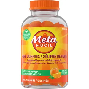 Metamucil Fibre Gummies, No Sugar Added, Orange, Prebiotic, Plant-Based, 105 Count for Digestive Health