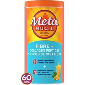 Metamucil Fibre+ Collagen Peptides, Sugar-Free Orange Flavored Psyllium Husk Powder