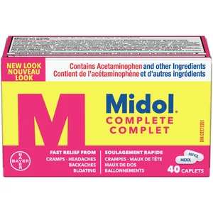 Midol Complete 40 Caplets - Fast Relief for Cramps, Headaches, Bloating & Backaches