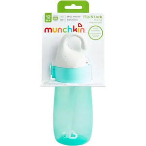 Munchkin Flip N Lock Elephant Straw Cup - 12 oz, Mint Color, Leak-Proof Design for Toddlers