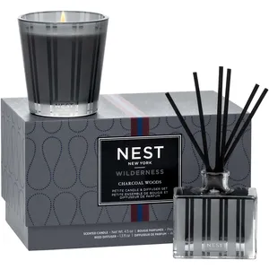 NEST New York Charcoal Woods Petite Candle & Diffuser Set - Smoky Labdanum, Patchouli, Cedarwood