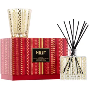 NEST New York Holiday Classic Candle & Reed Diffuser Set - Festive Aroma of Pomegranate & Pine