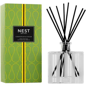 NEST New York Lemongrass & Ginger Reed Diffuser - 90 Days of Continuous Fragrance, Herbal Infusion