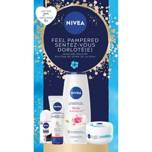 NIVEA Feel Pampered Holiday Gift Set - 4-Piece Skincare Kit for All Skin Types, Moisturizing Cream, Body Wash
