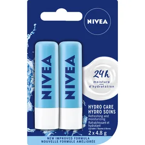 NIVEA Hydro Care Lip Balm 2x4.8g - Intensive Moisture with Aloe, Shea Butter, Jojoba Oil