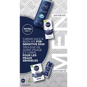 NIVEA MEN Caring Face and Body Kit for Sensitive Skin - 4-Piece Holiday Gift Set