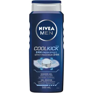 NIVEA MEN Cool Kick Shower Gel - Icy Menthol Freshness for Revitalized Skin and Hair