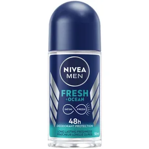 NIVEA MEN Fresh Ocean Roll-On 48h Deodorant - 0% Aluminum, Long-Lasting Freshness, Sea Scent