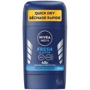 NIVEA Men Fresh & Active Deodorant Stick - 48H Protection, 0% Aluminum, Marine Extracts, Masculine Scent