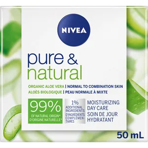 NIVEA Pure & Natural Moisturizing Day Care with Argan Oil & Aloe Vera, 50 mL for Soft Skin