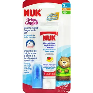 NUK 3-Sided Finger Brush & Cleanser Set with Apple-Banana Flavor, 1.4OZ for Infants 3m+
