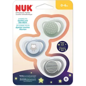 NUK Orthodontic Pacifier 0-6 Months - Blue Owl 3-Pack, Glow-in-the-Dark, Soothes Like Mom