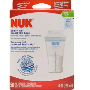 NUK Seal 'n Go Breast Milk Storage Bags, 50CT - Leak Proof, Freezer Safe, Pre-Sterilized for Freshness