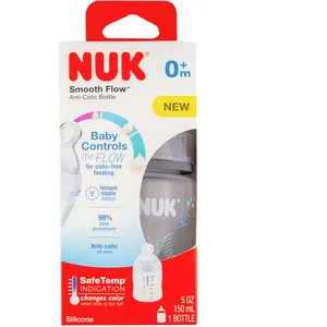 NUK Smooth Flow Anti-Colic Baby Bottle, 5 oz, Grey Elephant - Colic-Free Feeding Solution