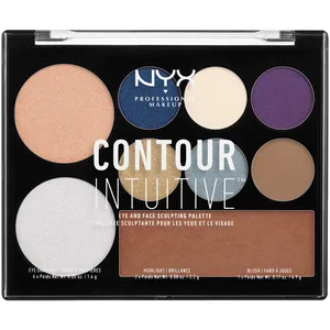 NYX Contour Intuitive Palette Jewel Queen - 6 Eyeshadows, 2 Highlighters, 1 Blush for Sculpting