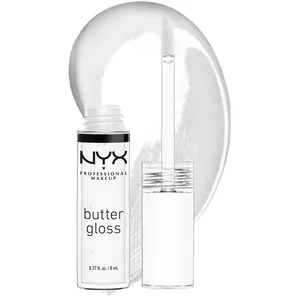 NYX Professional Makeup Butter Gloss - Brownie Drip, Clear Gloss, Non-Sticky Shine, Versatile Lip Product