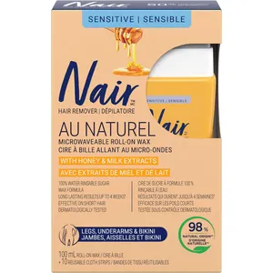 Nair Au Naturel Roll-On Wax with Honey & Milk Extracts for Sensitive Skin, Easy Hair Removal