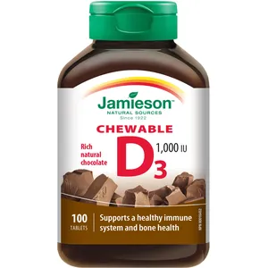 Natural Chocolate Flavour Chewable Vitamin D 1000 IU Tablets for Strong Bones & Immune Support