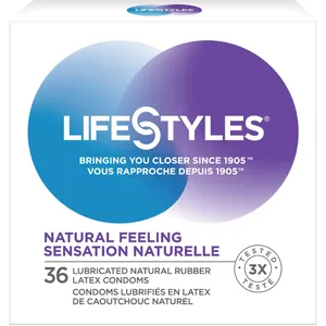 Natural Feeling Latex Condoms - Super Thin, Strong with Ultraglideâ„¢ Lubricant, 52 mm Flared Shape