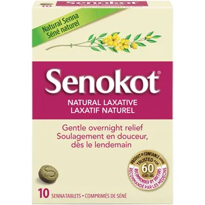 Natural Senokot Laxative Tablets 10â€™s for Gentle Overnight Relief of Occasional Constipation