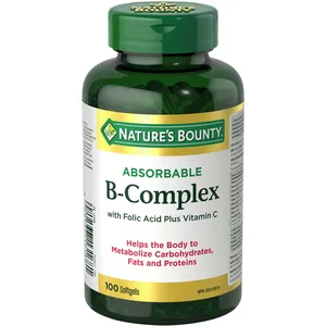 Natures Bounty B Complex Softgels with Folic Acid & Vitamin C - 100 Count for Metabolizing Carbs