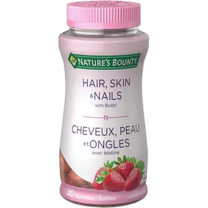 Natures Bounty Hair, Skin & Nails Gummies with Biotin - Strawberry Flavor, 1250 mcg Biotin per Gummy