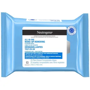 Neutrogena All-in-One Makeup Remover Wipes, 50 Count, Fragrance-Free, Plant-Based, Compostable