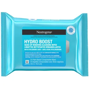 Neutrogena HydroBoost Facial Cleansing Wipes with Hyaluronic Acid, 100% Plant-Based, Compostable