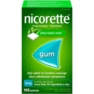 Nicorette 4 mg Nicotine Gum, Ultra Fresh Mint Flavor â€“ Quit Smoking Aid for Cravings Relief
