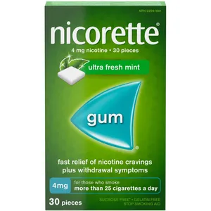 Nicorette Nicotine Gum 4mg Ice Mint Flavor, 30 or 105 Count - Fast Relief for Cravings and Withdrawal