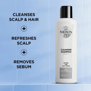 Nioxin System 1 Scalp + Hair Shampoo 300ml - Thickening Shampoo for Natural Light Thinning Hair